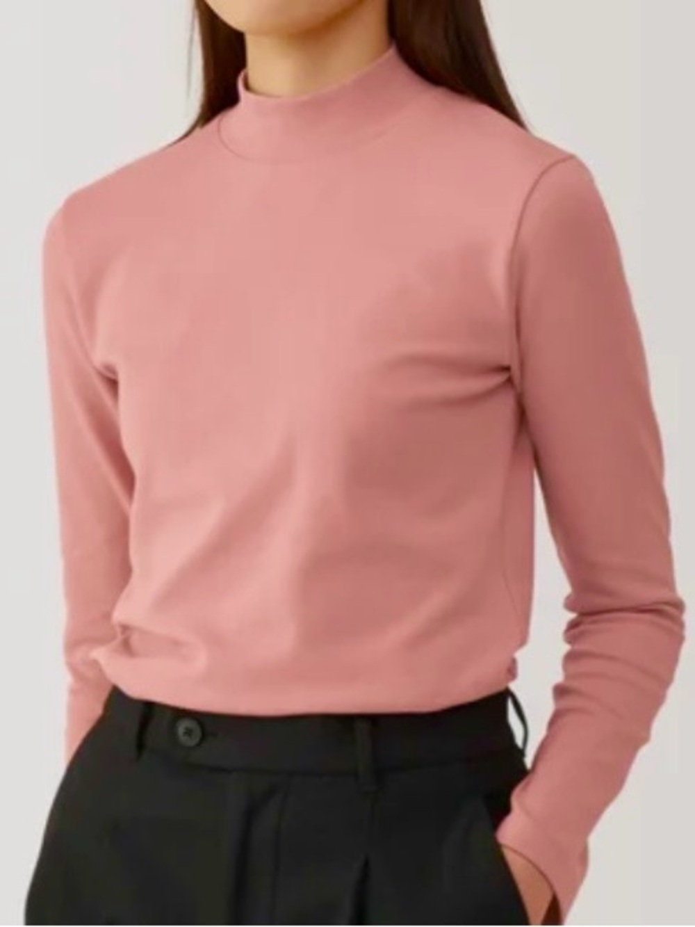 Muji Mock Neck Long Sleeve T-shirt Womens Size XS Dusty Pink
